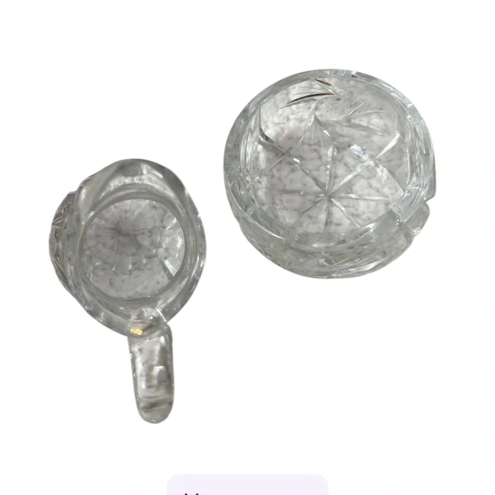 Vintage Crystal Glass Creamer Pitcher & Sugar Pot Pinwheel Star of David